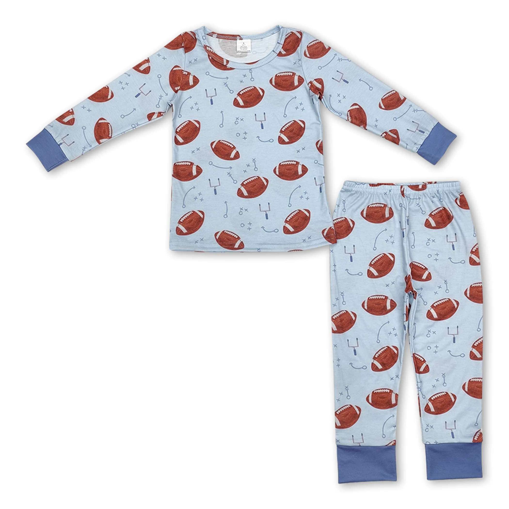 Comfy modal light blue pajamas brown football symbol blue long sleeve pants set children boy clothing