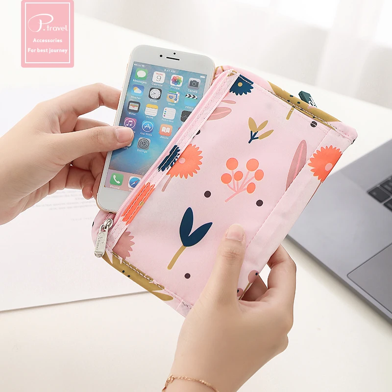 P.Travel Wholesale Women Polyester Rfid Blocking Zipper Travel Passport Holder Wallet