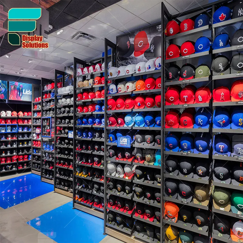 Exw Price Clothes And Hats Store Display Shelf Middle Wood Veneer Table Garment Shop Display Wall Mounted Hats Stand