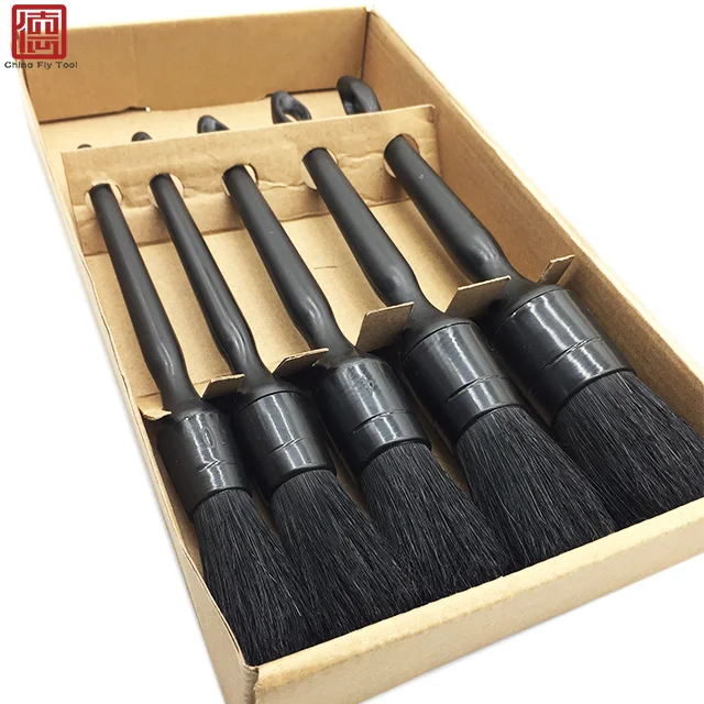 CTCC024 Wholesales Solid Plastic Handle  5PCS pig bristle car detailing brush