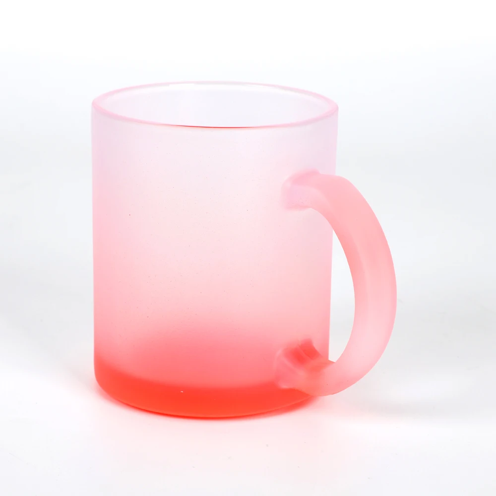 USA Warehouse 11oz Clear Travel Coffee Mug Gradient Colors 11oz Sublimation Frosted Glass Beer Mug Cup With Handle