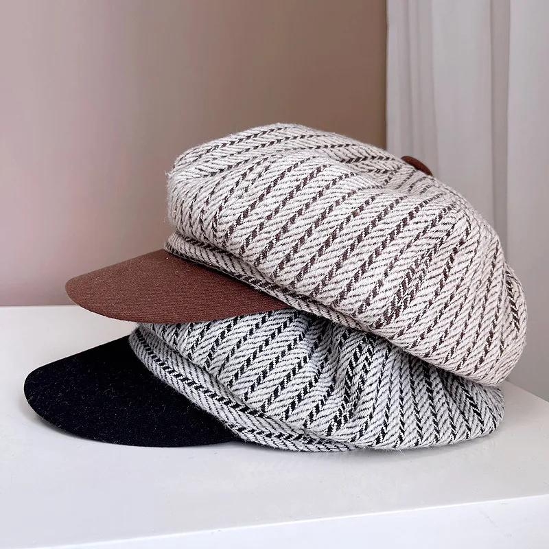 yacht fashion Women tweed octagonal cap ivy hat Newsboy Cabbie driver Peaked Beret ladies caps and hats