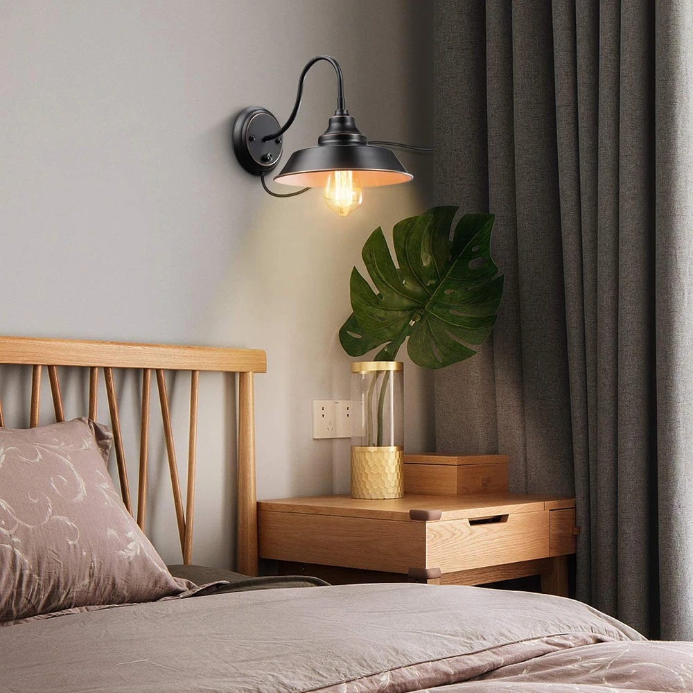 Industrial Gooseneck Barn wall lamp Vintage Black wall lamp Vintage Farmhouse wall lamp for Bedroom Bedside
