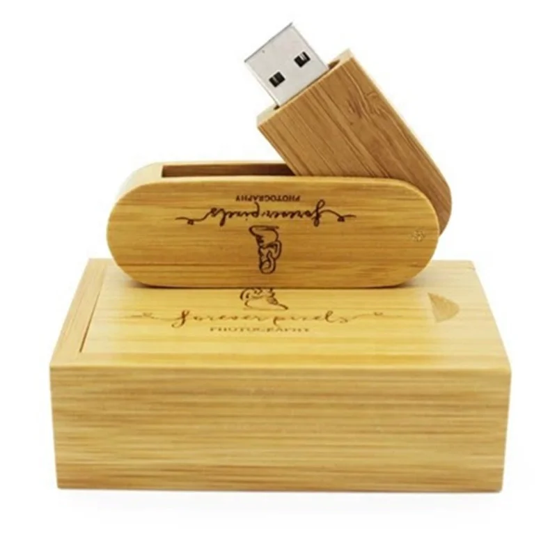 Rotating wooden U disk 32g exhibition gift creative rotating bamboo U disk lettering laser logo