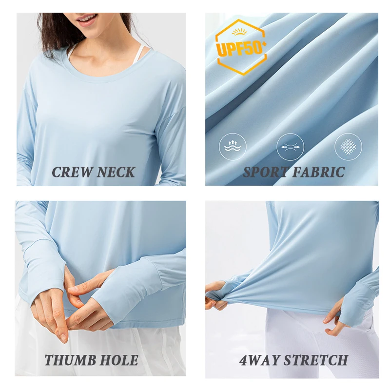 High density sport fitness wear UV protection clothes UPF 50 shirt for women