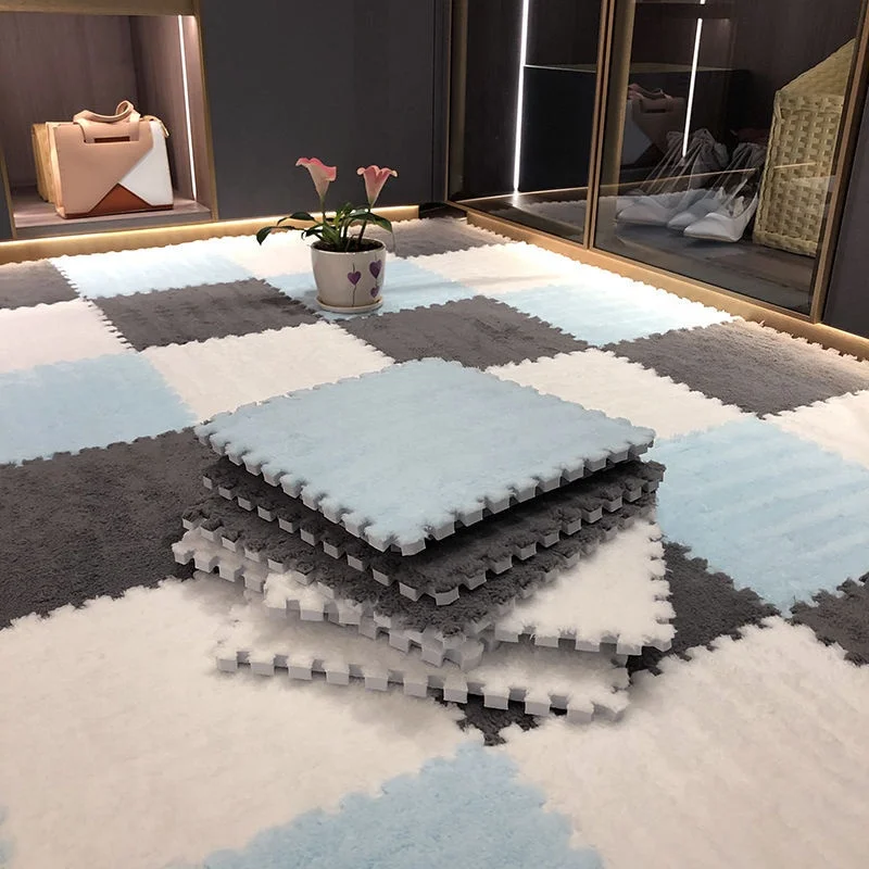 Floor Mats Tiles EVA Puzzle Hairy Rug Washable Baby Play Mat Plush Carpet Foam Puzzle Carpet