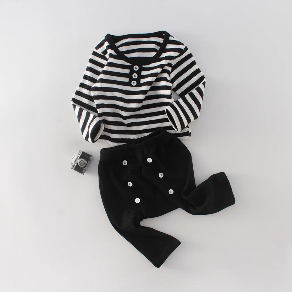 
2020 Hot Sale Spring Baby Romper Set Striped Top Cute Baby Newborn Baby Clothes Set  (1600128516571)