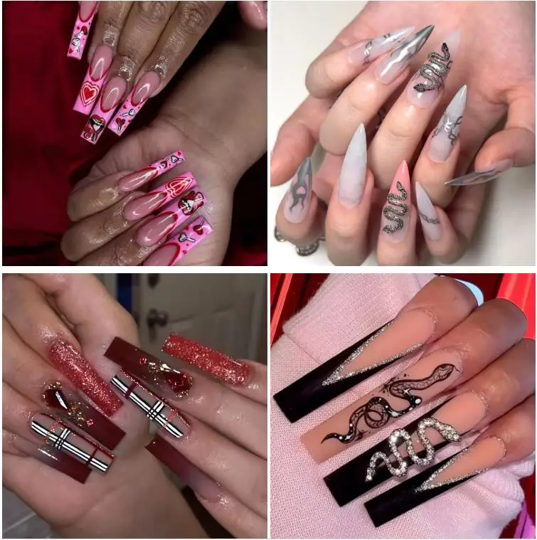 Ballerina Medium Coffin Heart Pearl French Embossed Cross Manicure Wear Armor Reusable Printed False ABS Nails Press On Nails