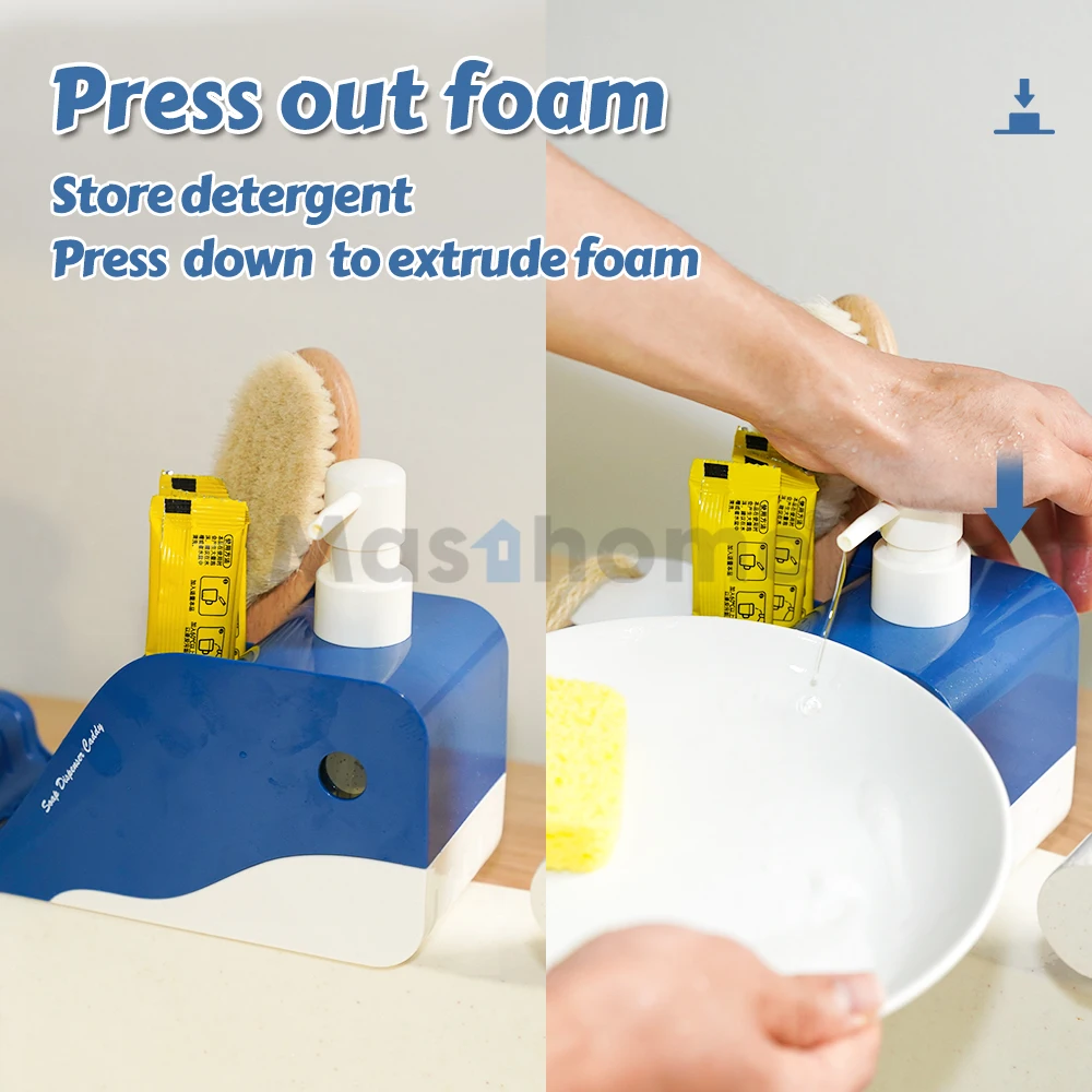 Masthome Whale Design Dish Soap Dispenser Sponge Holder Kitchen Sink Caddy Dishwashing Liquid Soap Pump Dispenser Sink Organizer