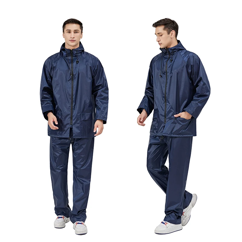 Wholesale Men Outdoor Workwear Waterproof Polyester PVC Raincoat Motorcycle Rain Coat Suit For Adult Hiking Cycling