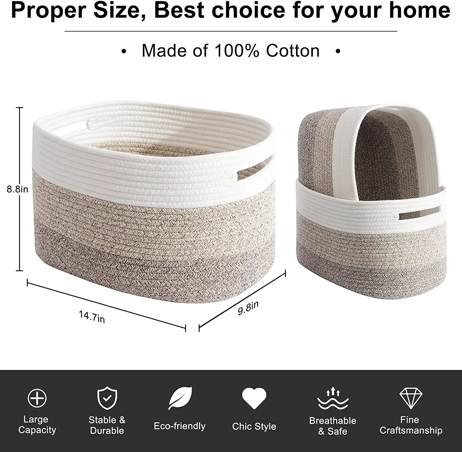 QJMAX Storage Basket Woven Baskets For Storage Cotton Rope Basket For toys