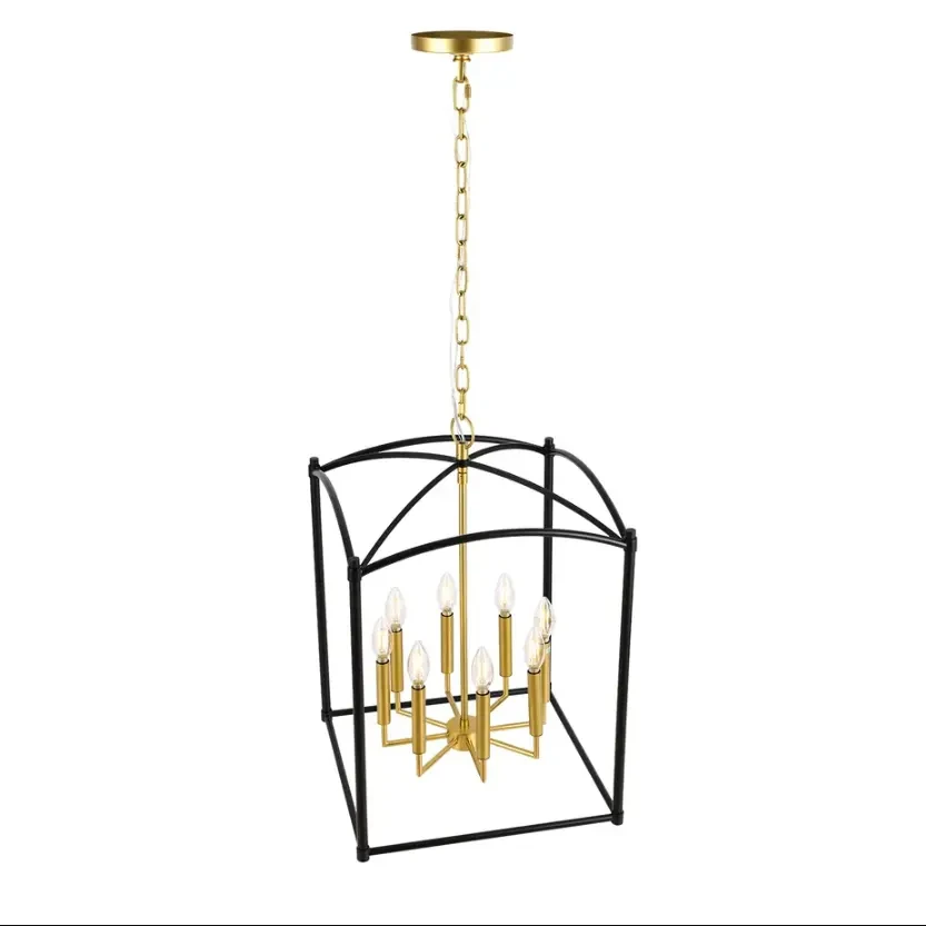 Modern Industrial Lantern Geometric Black Metal Indoor Pendant Light Kitchen Island Chain Black Chandelier