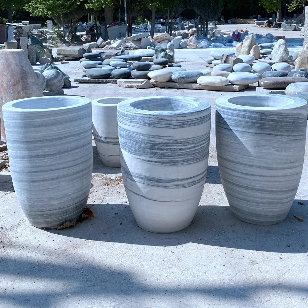 Old stone trough white marble  outdoor big flower circular port basin