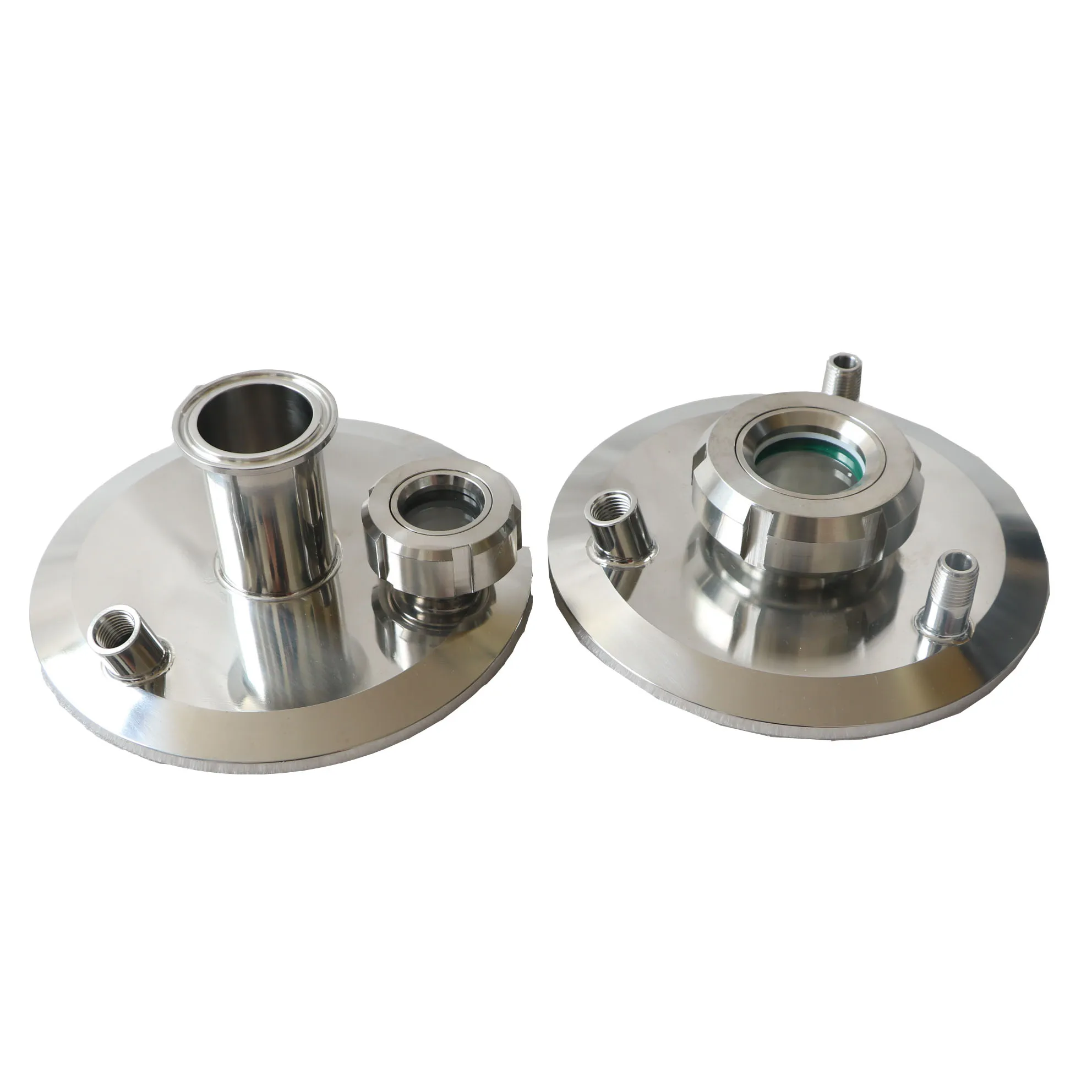 Sanitary tri clamp flat end cap lid with sight glass for collection chamber