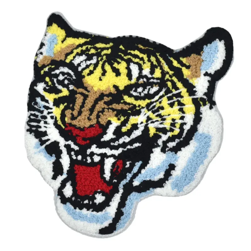 New Process Woven Tiger Custom Design Towel Chenille Tiger Embroidered Patch Iron On Tiger Embroidery Patches For Clothing