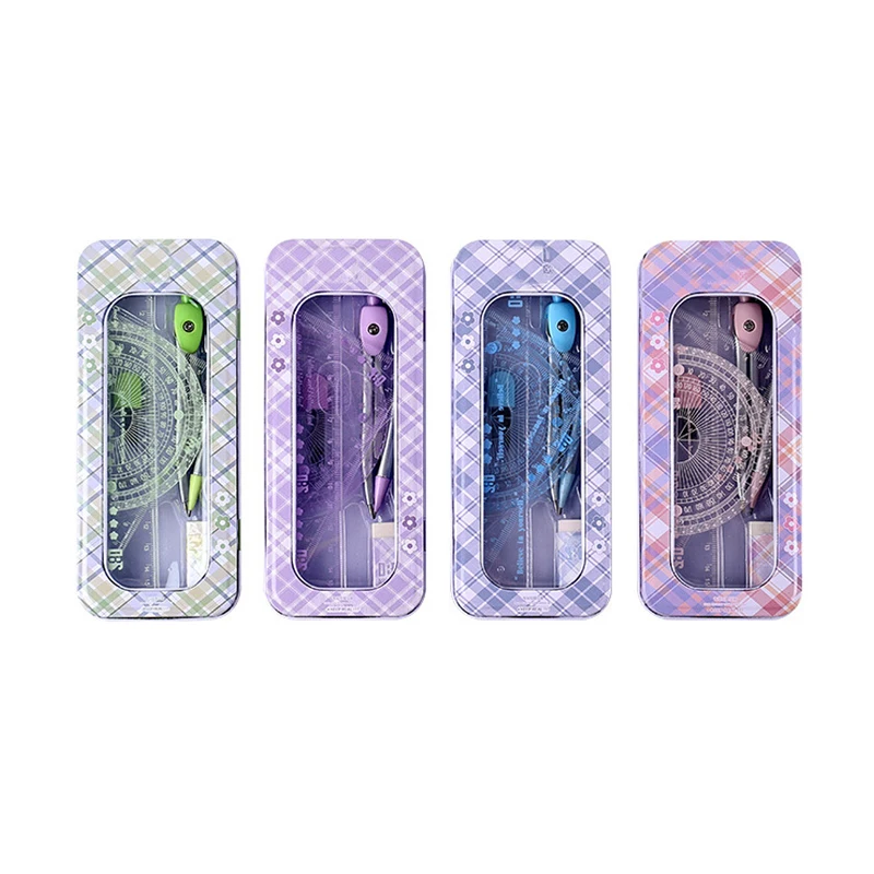 Office school supplies multifunctional geometric ruler kits easer drawing compass ruler set for kids students with storage box