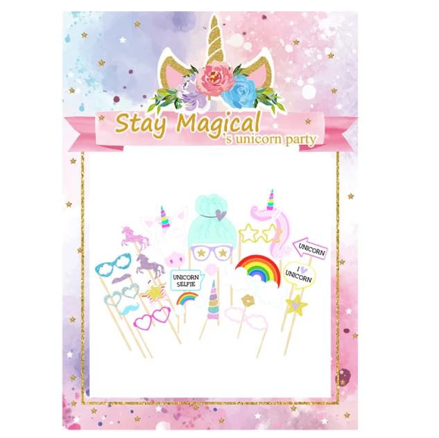 Unicorn Theme Photo Props Booth Frames Flags Banners Set for Baby Shower Girls Boys 1/2 ONE 2nd 3rd Birthday Party Decor