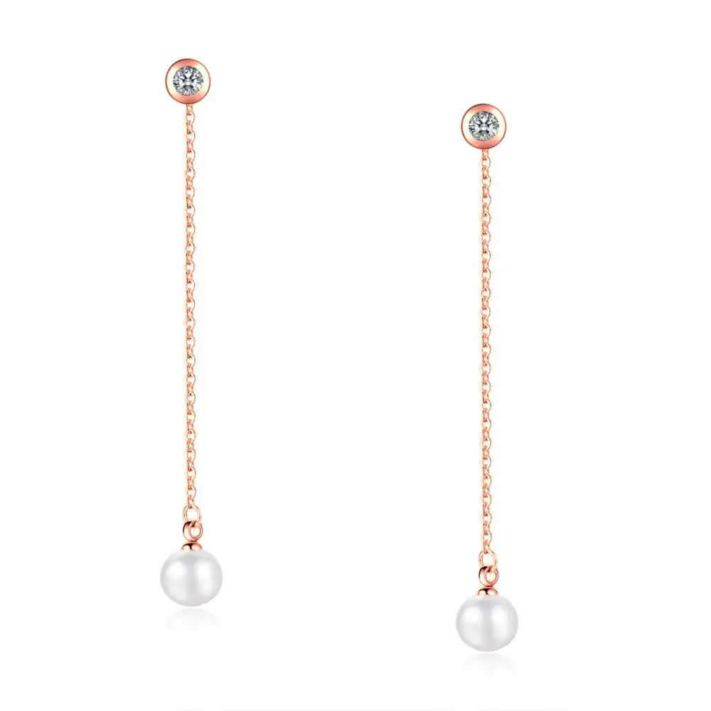 316L Stainless Steel new latest women jewelry long drop pearl earring designs
