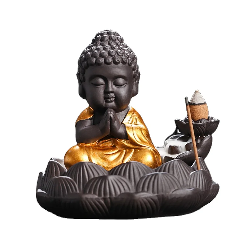 Ywbeyond Incense Burner Holder Ceramic Monk Waterfall Backflow Desktop Decoration Religious Buddha Censer