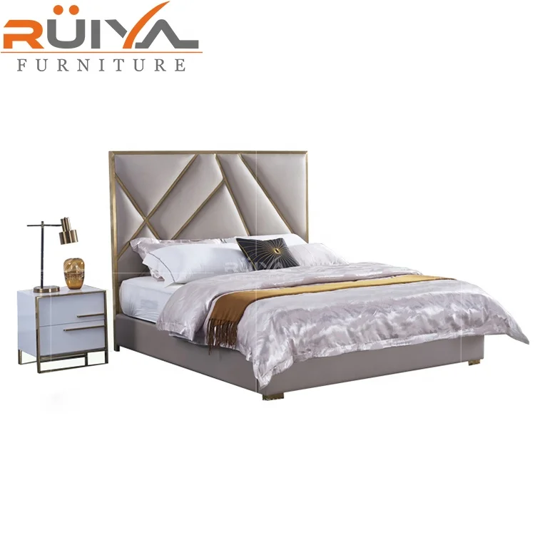 China manufacture latest design luxury double leather bed furniture king size bed