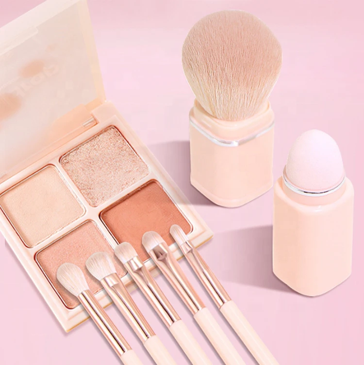 Short Handle Round Mushroom Head Nail Dust Face Foundation Blush Kabuki Powder Makeup Brush With Pu Zip Box Packing
