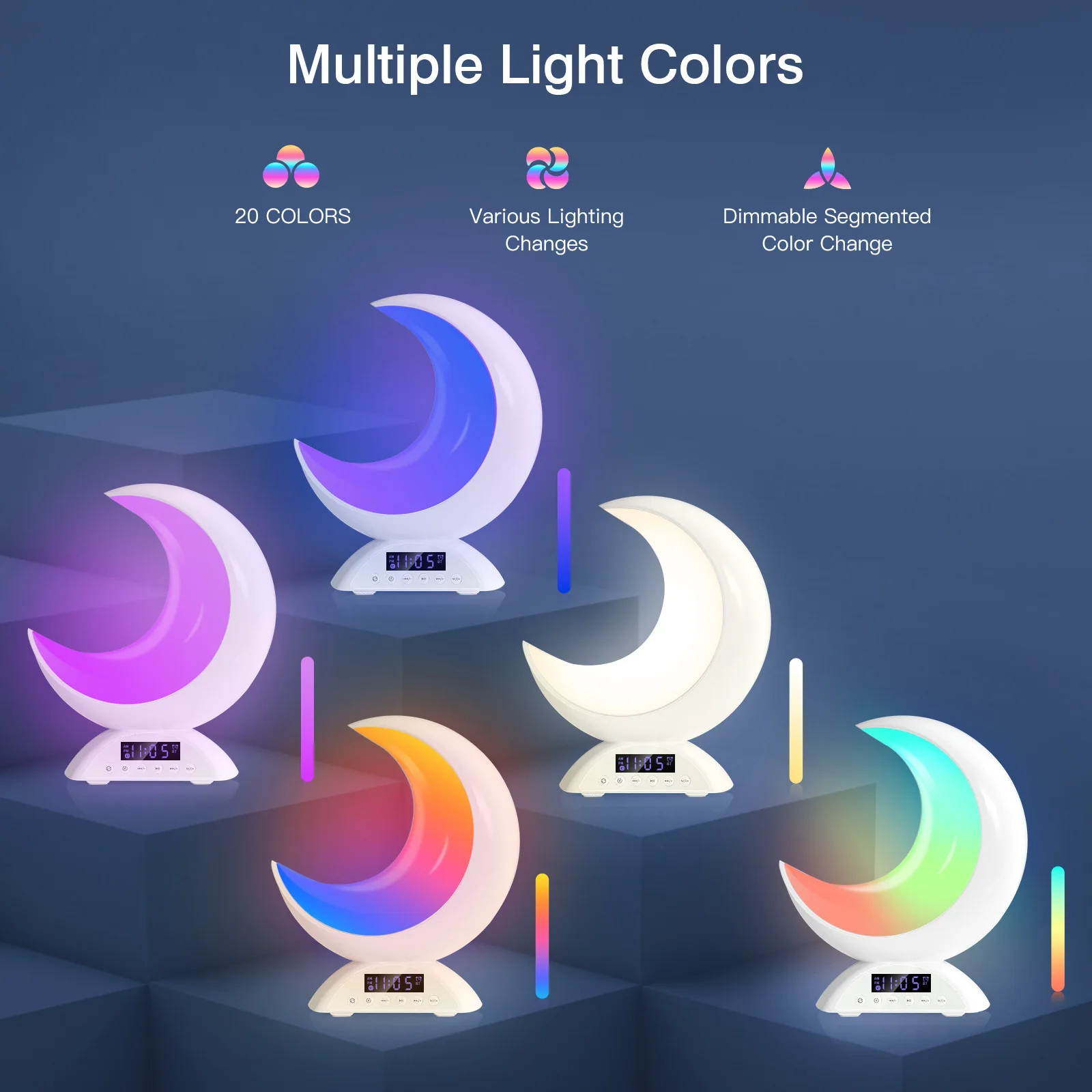 Hot Selling Smart RGB Color Changing Moon Shaped Alarm Clock BT Wireless Speaker Touch Control Table Clocks For Bedroom