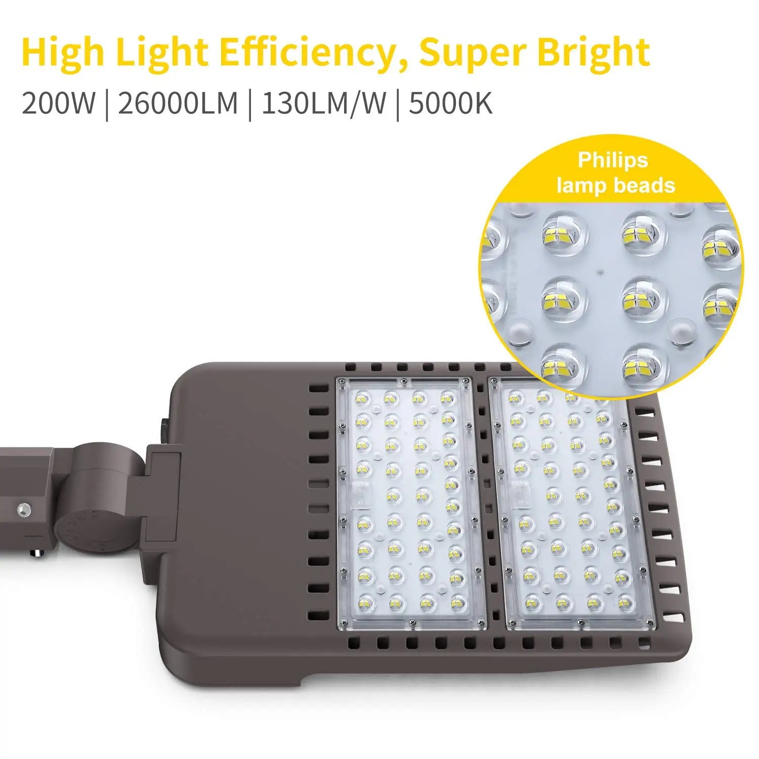 Type III Beam Angle Lens 5000K Ra70 150w 200w 130lm/w Parking Lot Led Street Light