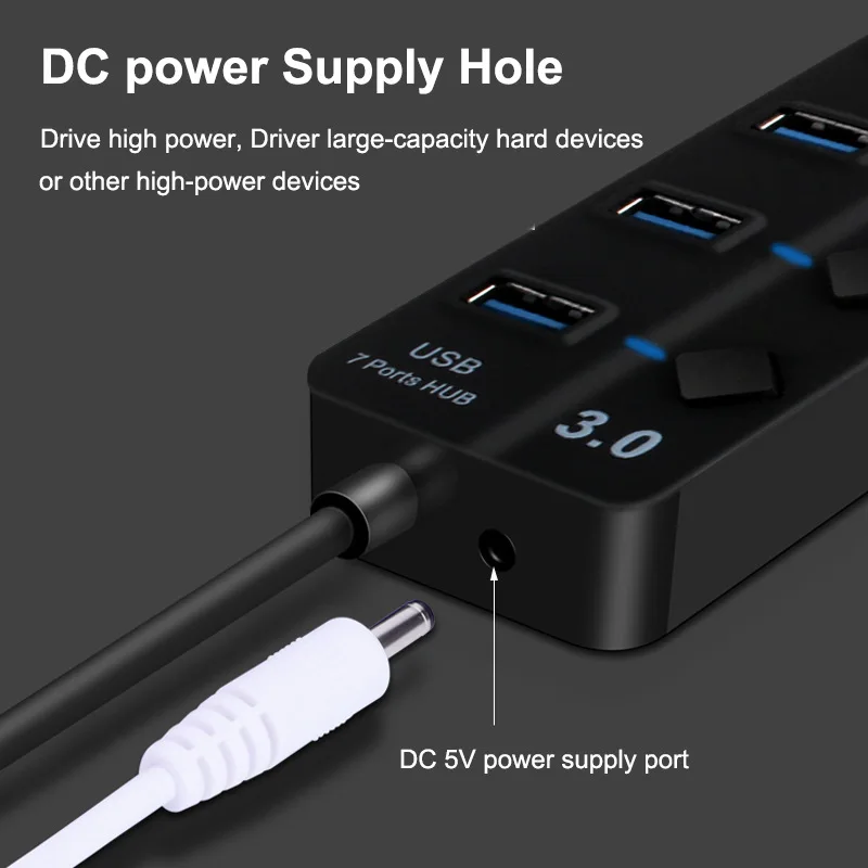Wholesale Multiple Ports USB3.0 5Gbps High Speed 7 In 1 Splitter USB Hub Adapter For Laptop
