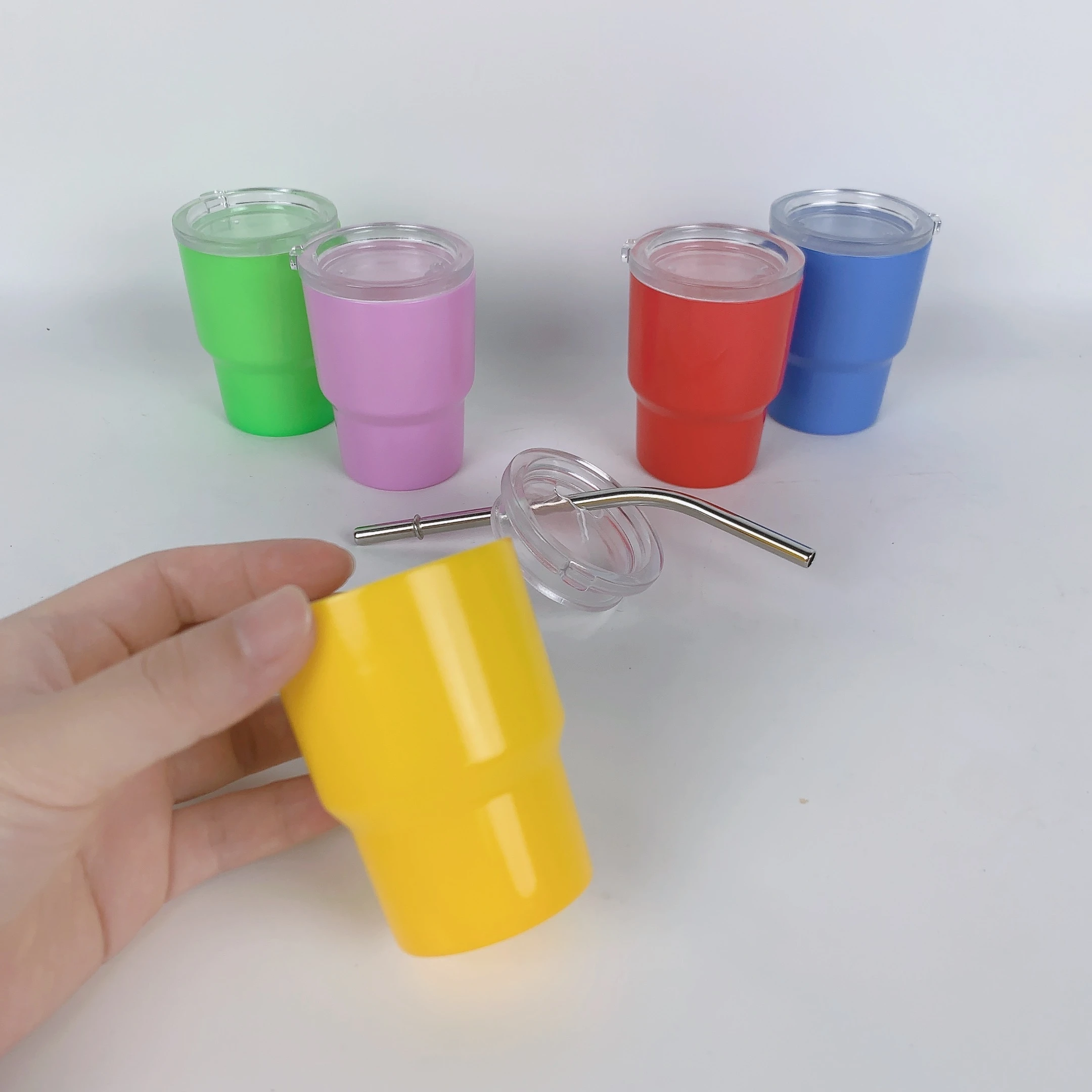 2oz Shot Glasses Tumbler Sublimation Stainless Steel Cup Wine Alcohol Metal Mini Tumbler with Straw and Lid