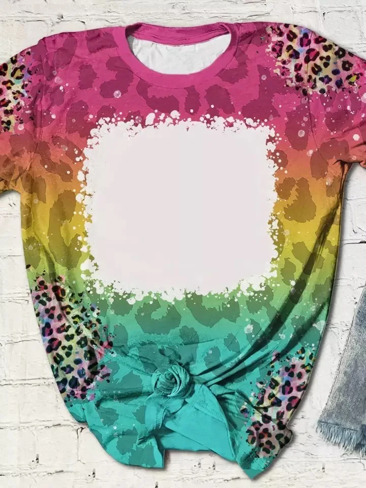 Wholesale Custom Bleached Sublimation Blanks T-shirt Faux Bleach Polyester T shirt Sublimation Shirts