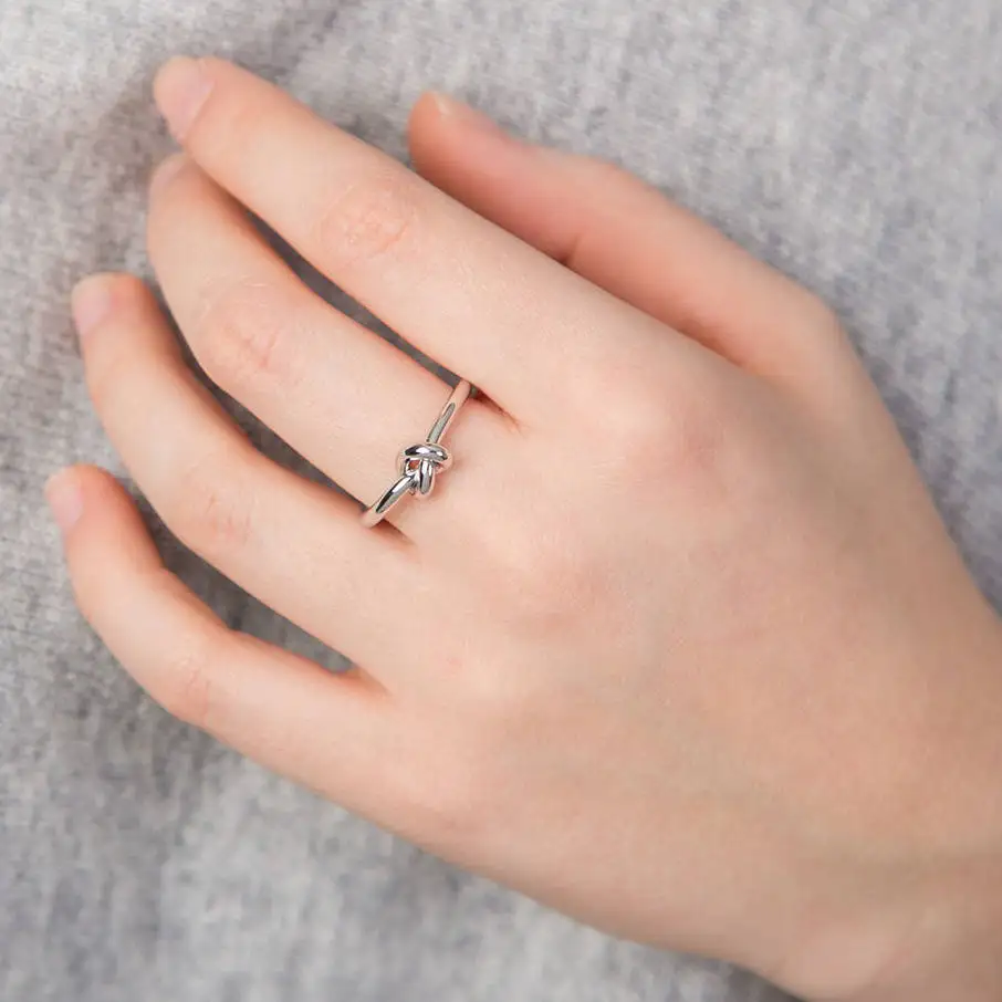 925 Sterling Silver Love Knot Ring Promise Adjustable Friendship Knot Ring For Lady
