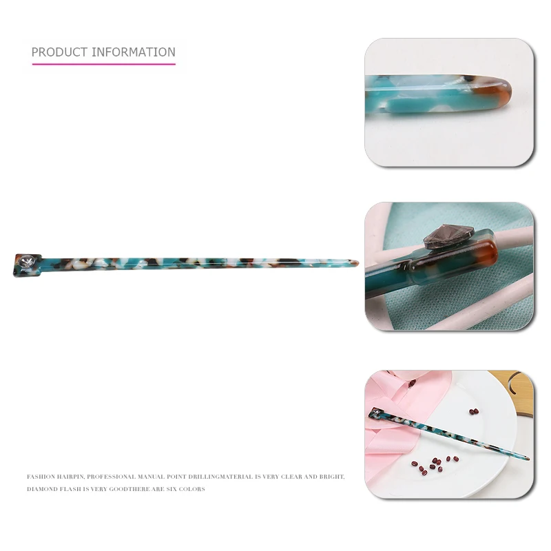 Shiny Colorful Rhinestone Hair Comb Retro Decor Hair Sticks Custom Acetate Chinese Style Hair Chopsticks