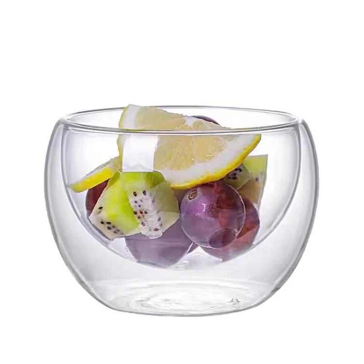 High borosilicate glass tableware double-layer bowl fruit salad microwave transparent bowl household tableware