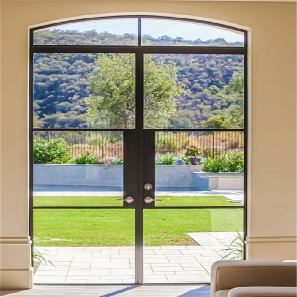 Premium Quality Custom Size French Style Exterior Black Steel Glass Doors