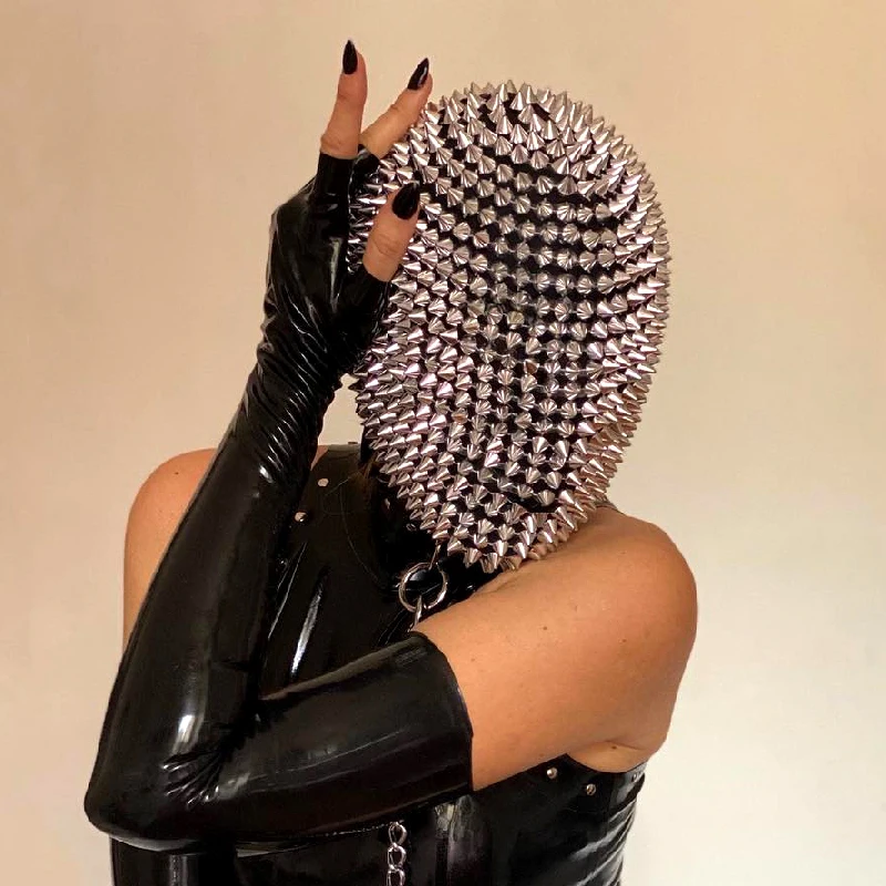 Full Coverage Custom infinite-lighting Couture Silver Spiked Mask,Golden Silver Spike Mask