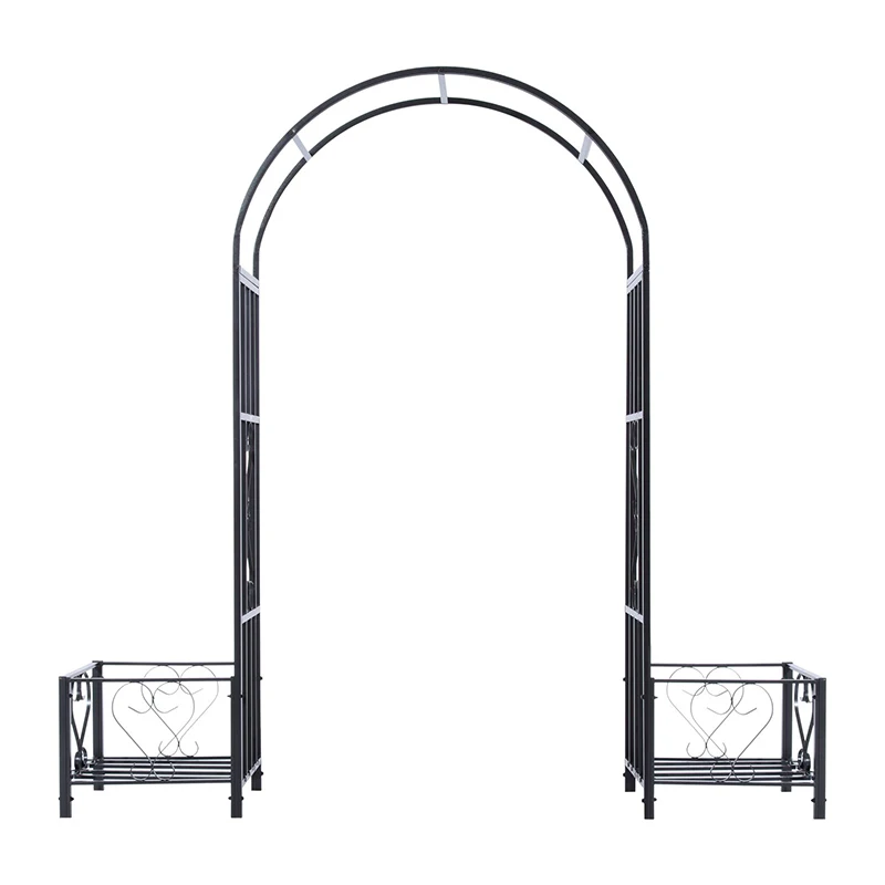 Outdoor Garden Decorative Arch, Metal Backyard Garden Arch with Planter Boxes for climbing plants