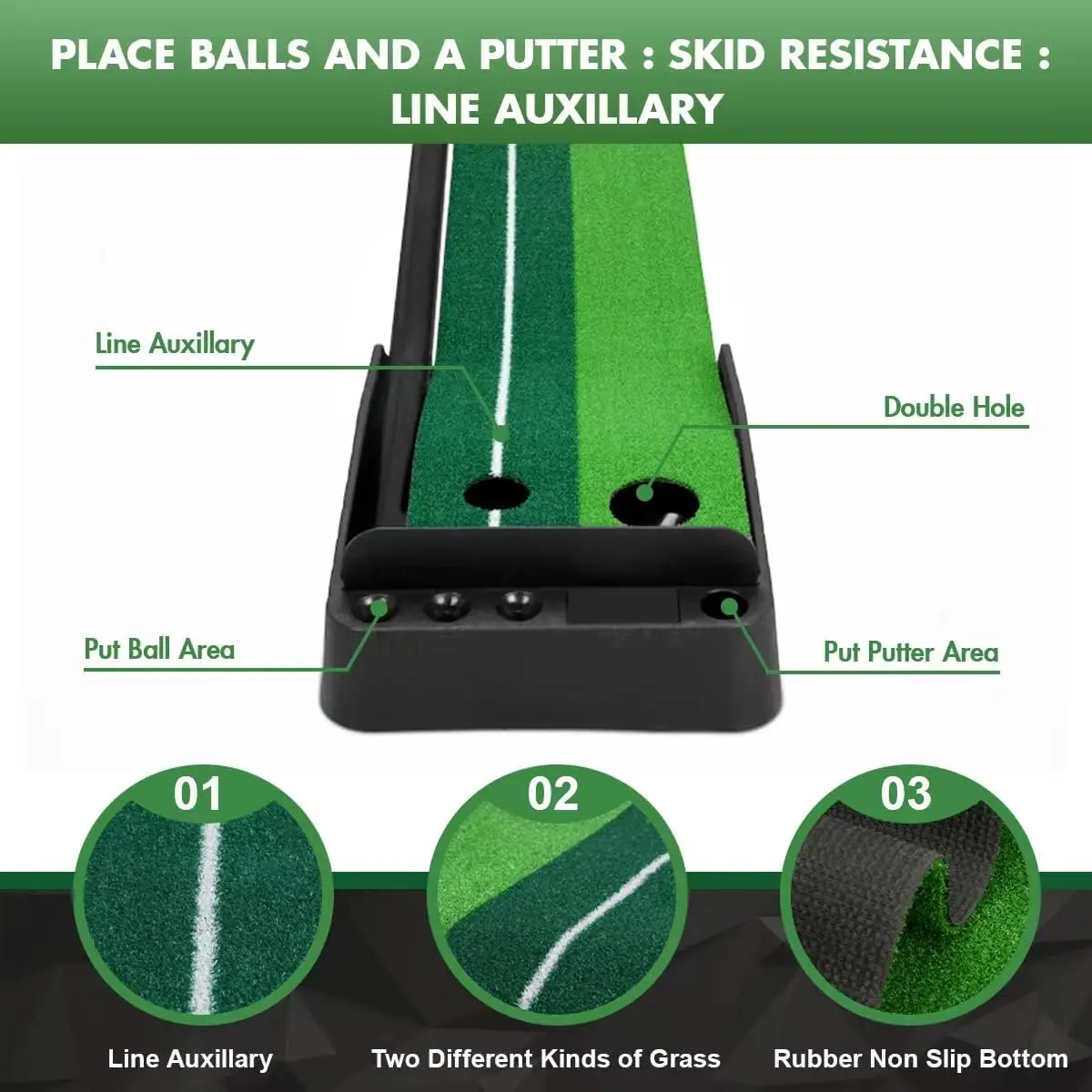 Indoor Golf Putting Green Mini Golf Training Aid, indoor mini golf game Putting Mat with 2 holes