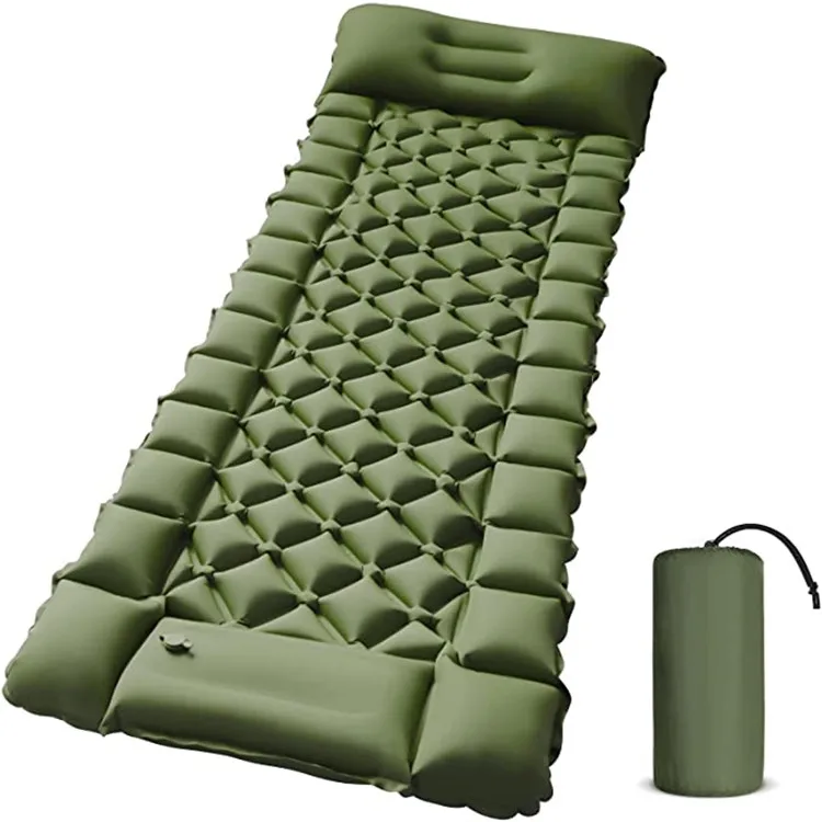 Ultralight Foot Press Inflatable Sleeping Pad For Camping Sleeping Pad TPU Compact Lightweight Sleeping Mat With Pillow And Bag