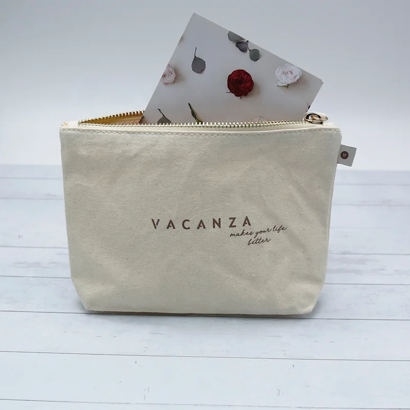 High quality cotton canvas cosmetic pouch custom pouch with logo ziplock packaging bag Travel toiletry Bag