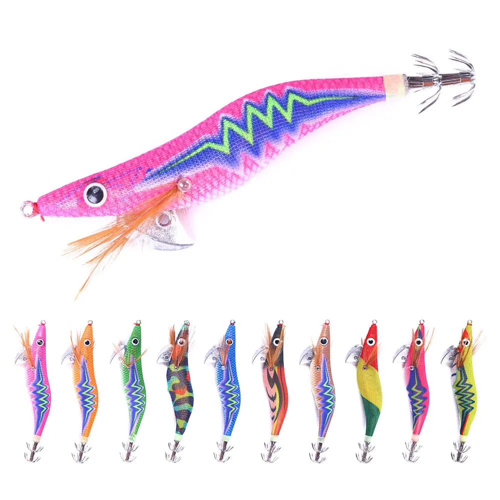 Factory Price  10.5cm/11.5cm Hard Plastic Seawater Wooden Shrimp Squid Jig Fishing Lure Squid Hook Jig Lure