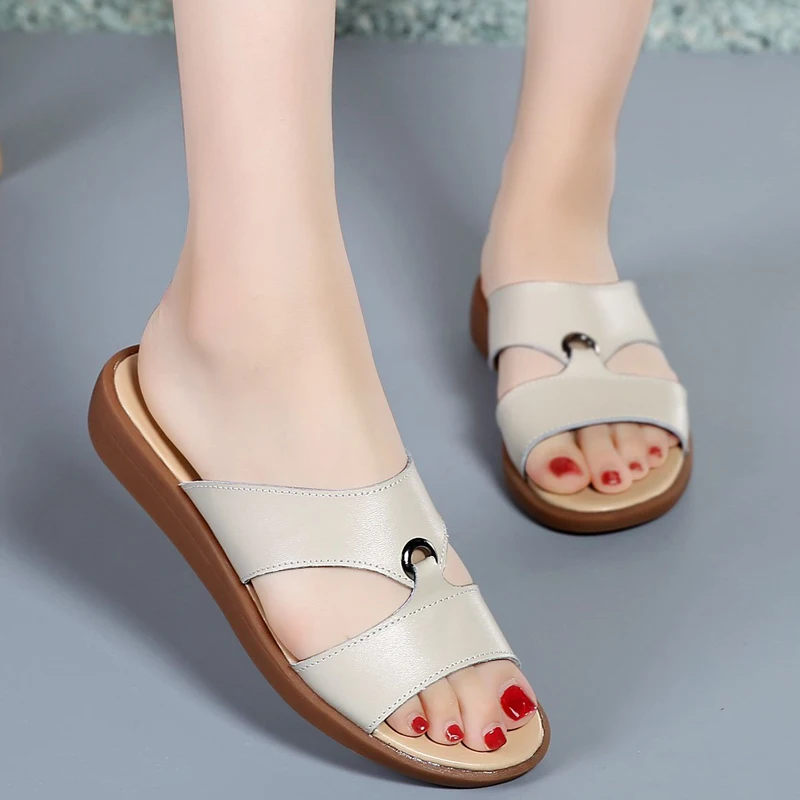 Leather Open Toe Fashion Leisure Beach Walk Slippers Flat Color Student Shoes slippers women summer flip flops women shoes