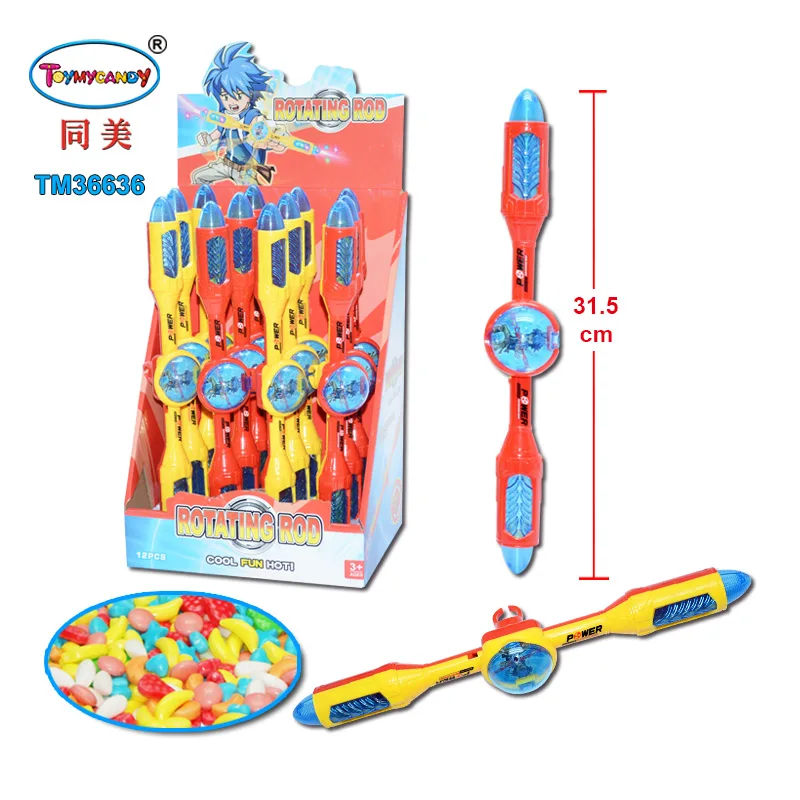 Chenghai China Toy Candy Manufacturer 2023 Good Selling Products Funny Plastic Spin Flash Magic Stick Toy with Candy