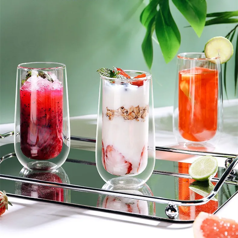 Home color insulated double-layer glass insulated milk juice glass high appearance level drinking glass