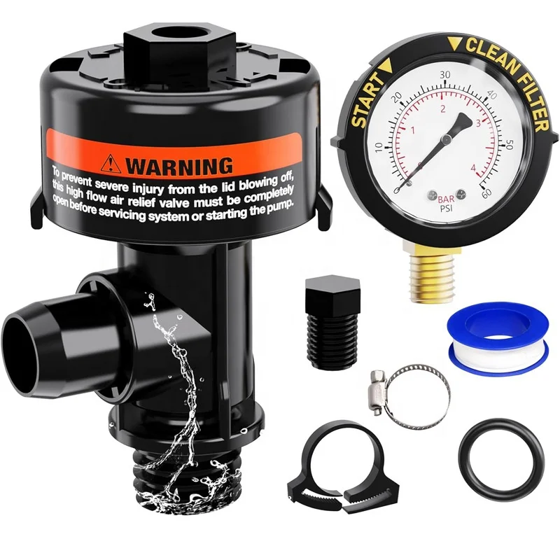 High Flow Manual Relief Valve Air Relief Manual Valve Assembly with Pressure Gauge, 98209800 Replacement for Pool and Spa Filter