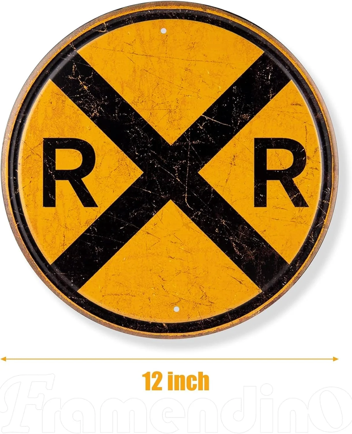 Securun 2024 Premium Railroad Crossing Tin Sign Metal Tin Traffic Sign Wall Decor Rail Road Round Symbol Sign (12 *12 Inches)