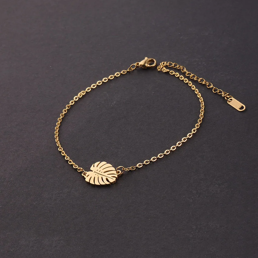 Mirror Polished Stainless Steel Elegant Cheap Jewelry  Leaf Charm Bracelet for Girls