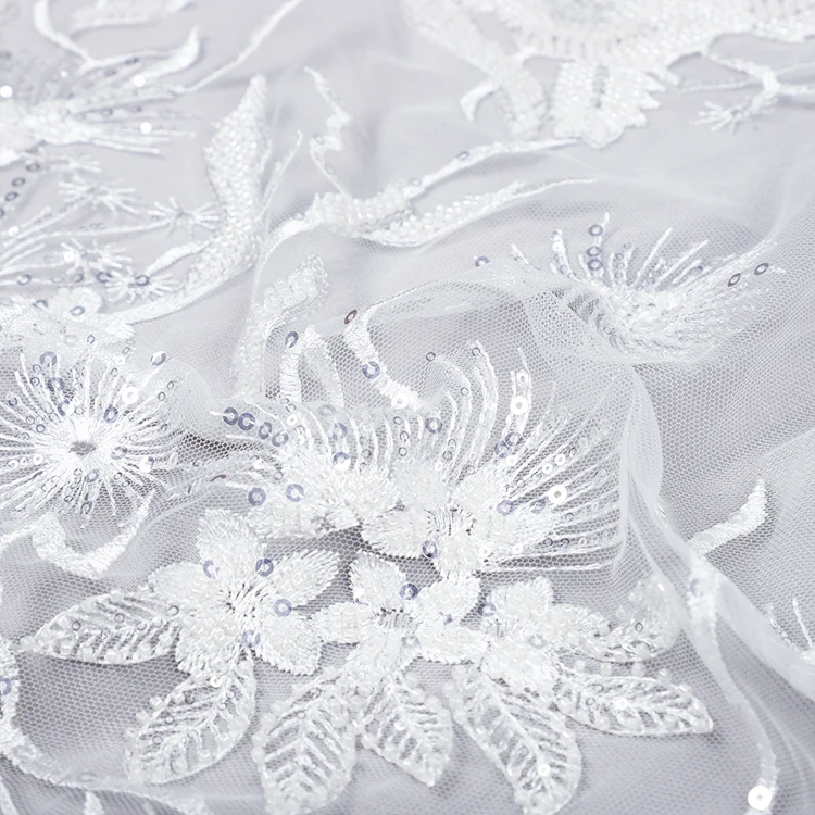 MX698 2021 Lace Fabric White Embroidery Tulle George Lace Fabric African For Wedding Dress