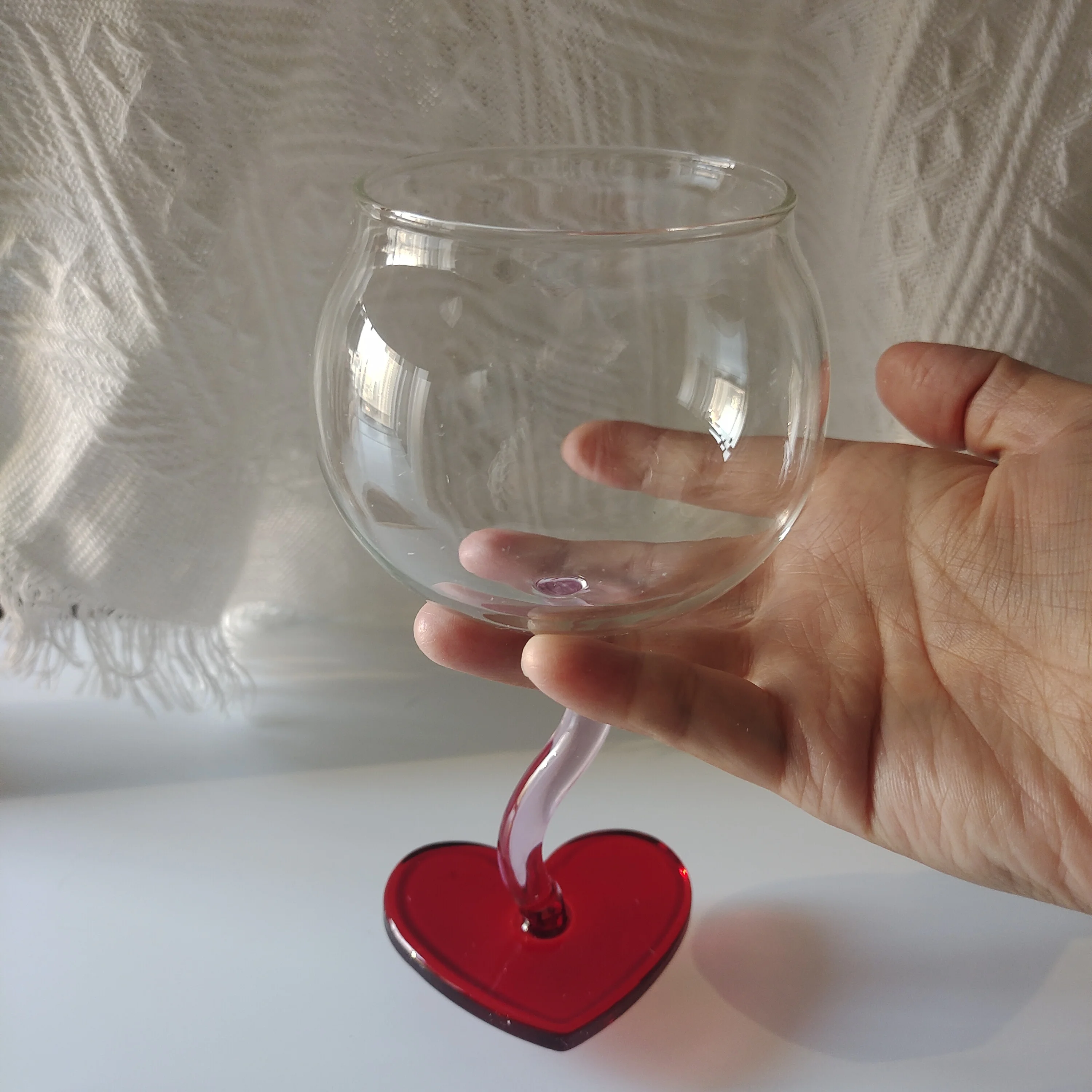 Unique Party Wedding Decoration cocktail Glasses sweet pink stem Cup lovely red Heart Shape glass cup Vintage Wine Glass Goblet