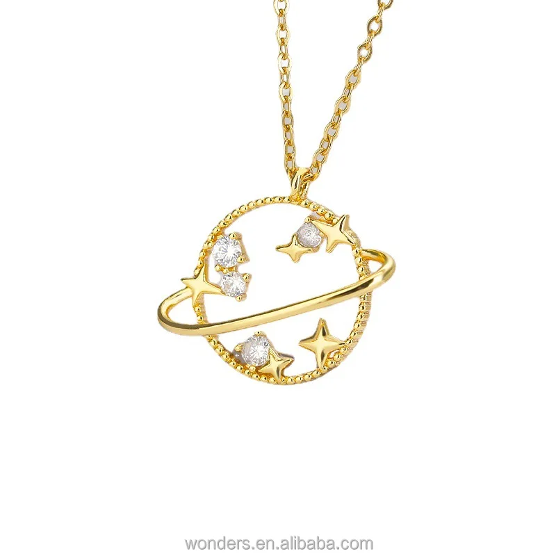 Cute Full Moon Stars Micro Inlaid Gold Necklace Female Good Luck Hot Collar Chain Necklaces Women Jewelry Accessories