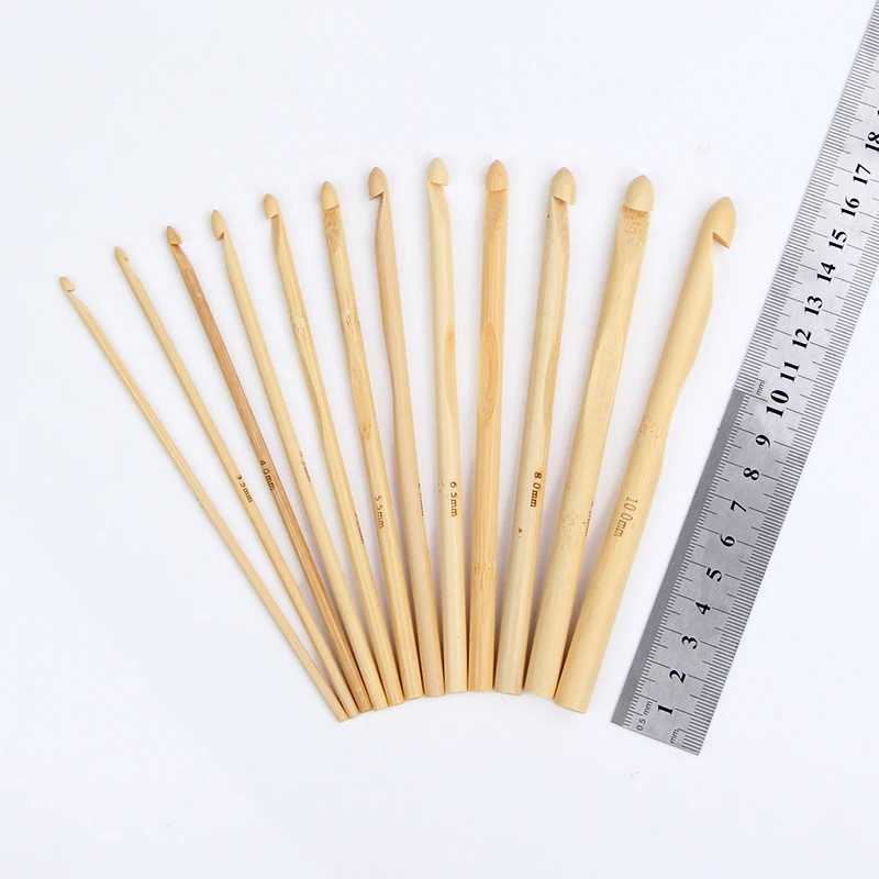 12 PCS Knitting Tools Carbonized Set Bamboo Sewing Kit Accessories Knitting Kit Crochet Hooks Crochet Needles